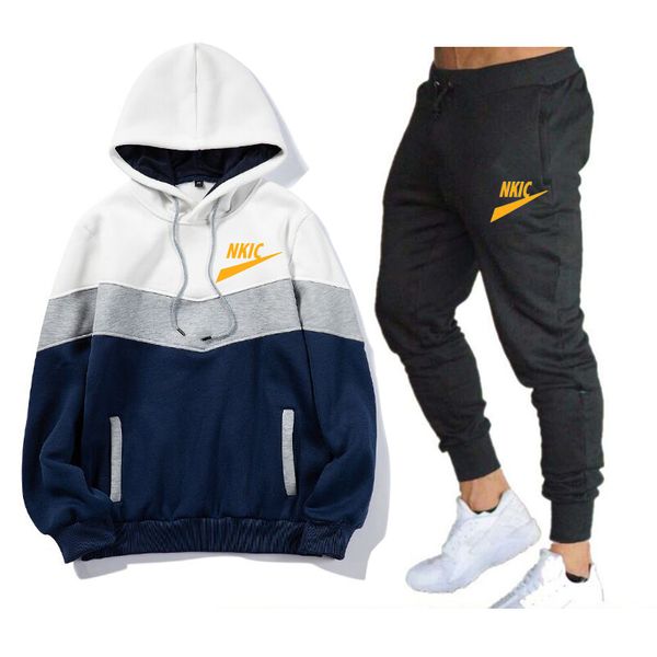 

new men's autumn winter tracksuits brand logo print hoodie and pants 2 pieces casual tracksuit male sportswear brand print clothing swe, Gray