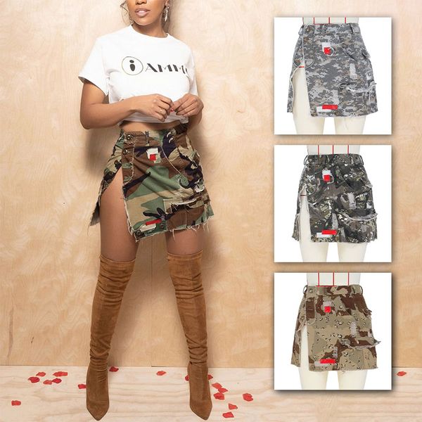 

skirt patches camouflage aline mini s fashion button fly high side split pockets camo cargo casual streetwear 230424, Black