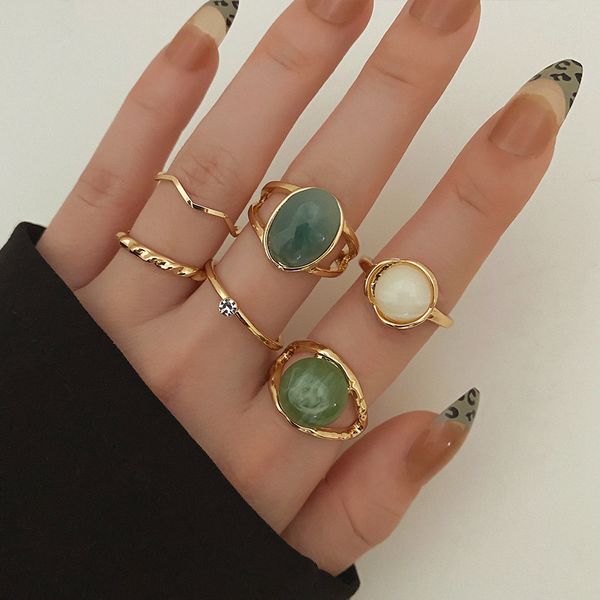 

cluster rings iparam elegant emerald white man made set for women vintage crystal geometric finger ring fashion jewelry 230424, Golden;silver