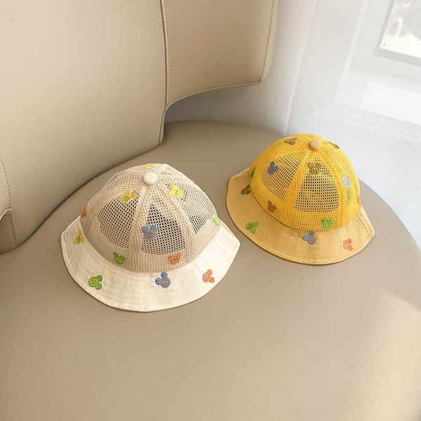 

s 2023 summer sun protection newborn bucket hat baby girls boys beach cap mesh breathable fisherman caps p230424, Yellow