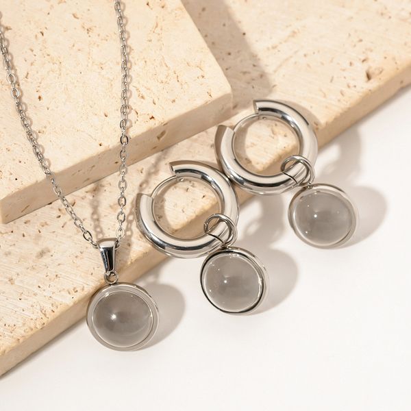 

round zircon pendant white transparent glass ball necklace women's all-match style, Silver