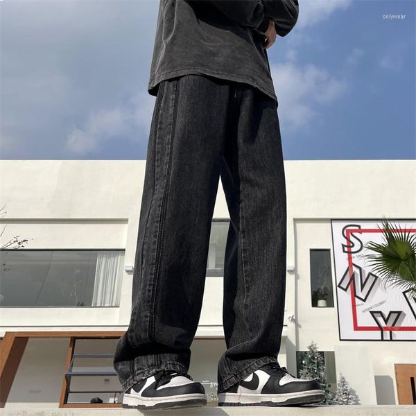 

Men's Jeans Legible Spring Autumn Solid Men Casual Loose Denim Pants Male Straight Wide Leg For Man, Black