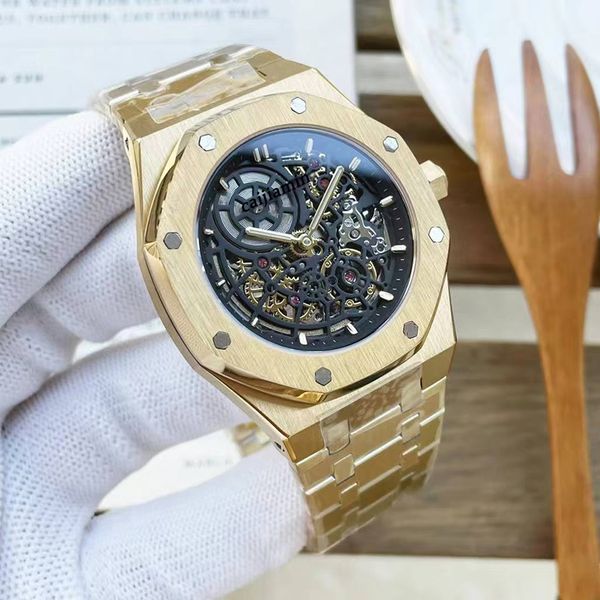 

mens watch black skeleton men automatic mechanical watch men watches 42mm diver sport steel strap movement wristwatch montre de luxe, Slivery;brown