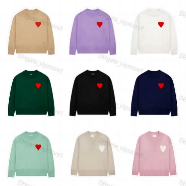 

fashion classic amis paris mens designer amies knitted sweater embroidered red heart solid color big love round neck sweaters for men and wo, White;black