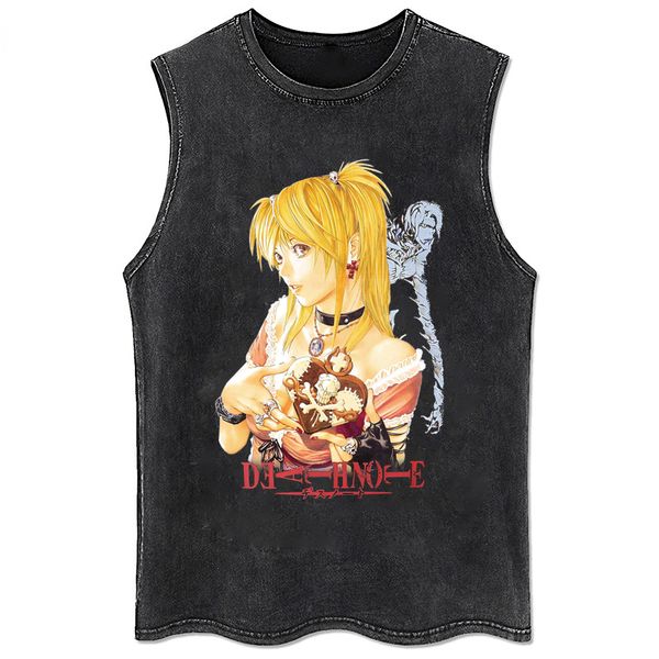

men s t shirts anime death note misa amane tank men women summer 100 cotton vintage washed sleevele tshirt harajuku streetwear casual 23042, White;black