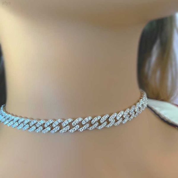 

moissanite diamond ice out 8mm gold plated miami cuban link chain necklace for women/men, Silver