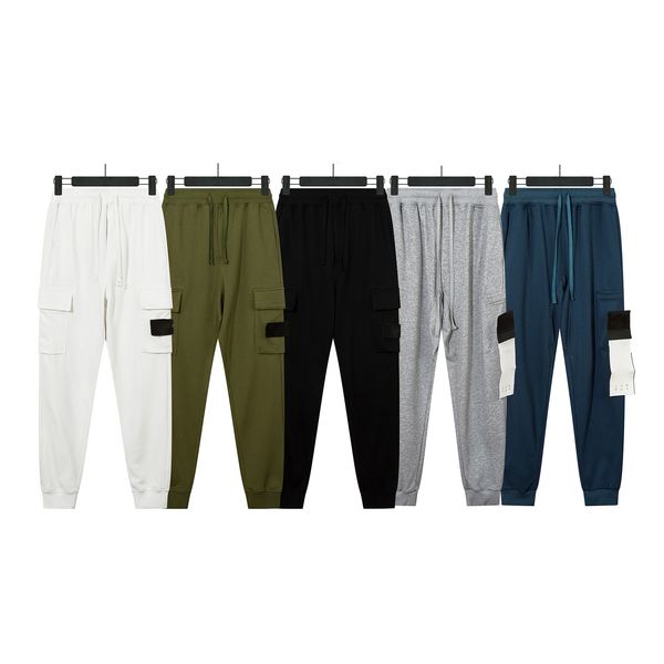 

men cargo pants designer sweatpants mens pant terry cotton 320g pockets elastic waistband embroidered badge streetwear trousers, Black