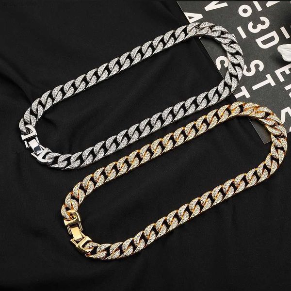 

2023 selling bling rhinestone golden finish crystal hip hop necklace jewelry cuban link chain men, Silver