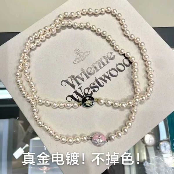 

Pendant Necklaces Empress Dowager Xi's New Lisa Same Roast Knee Ceramic Pearl Saturn Necklace Punk Cool Magnet Personalized Necklace