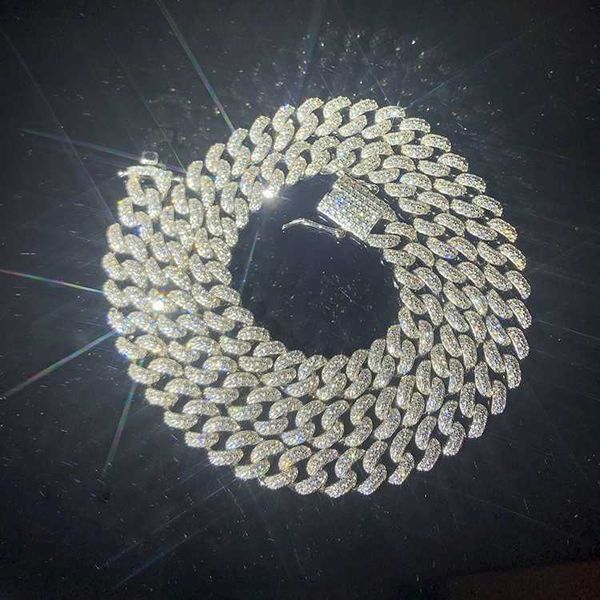 

customized 2row hip hop cuban chain 10mm choker link with iced out moissanite diamond cuban jewelry necklace, Silver