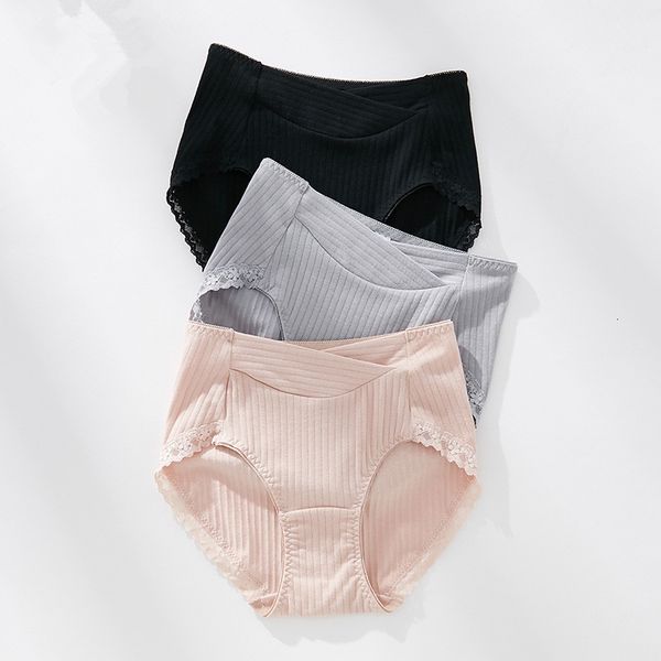 

women's panties 3pcs/set lace panties women seamless pure cotton underwear high waist comfortable breathable briefs intimates 4l 230424, Black;pink