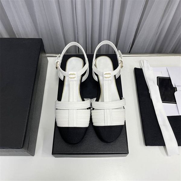 

fashion dress shoes 2023 channel women leather high heel metal buckle letter logo wedding party business casual flat shoes 06-020, Black