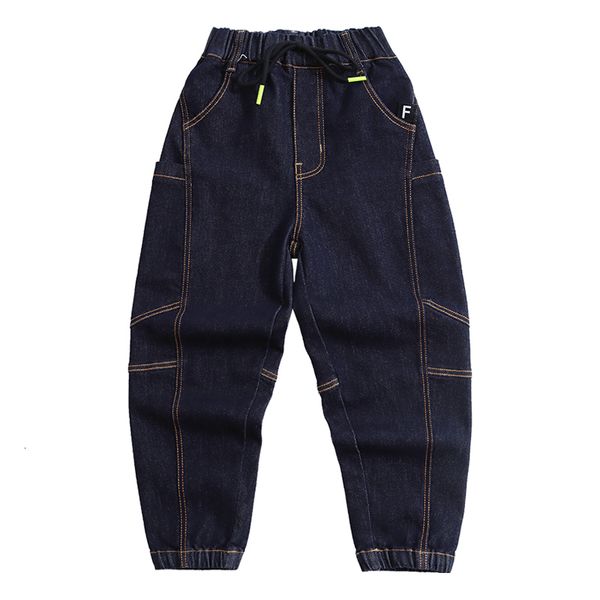 

jeans boys contrast stitch patched detail cargo jeans spring autumn elastic waist multi-pocket pants for teen casual clothing 6 to 14 230424, Blue