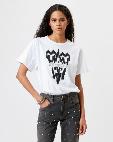 

2023ss isabel marant women's summer designer t shirt fashion letter print black white casual tees women slub cotton o polos short sleev