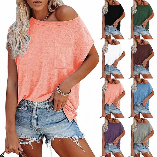 

T shirt designer shirt Solid Tops Tee Shirts Women Pocket T-shirt Summer Casual O-neck Loose T Shirt Short Sleeve Female Soft Tops mujer camisetas tshirt, Burgundy