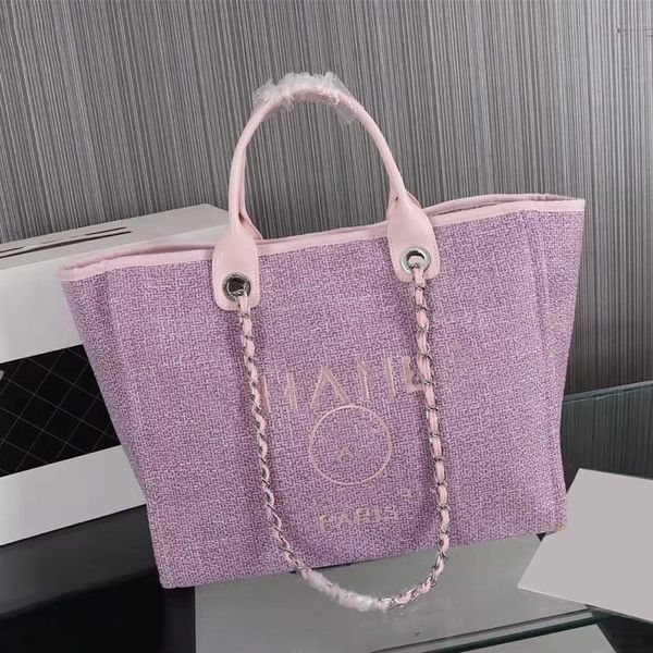 

womens tweed canvas purple beach shopping bags deauville chain handle totes large capacity travel totes famous designers luxury handbags 38x