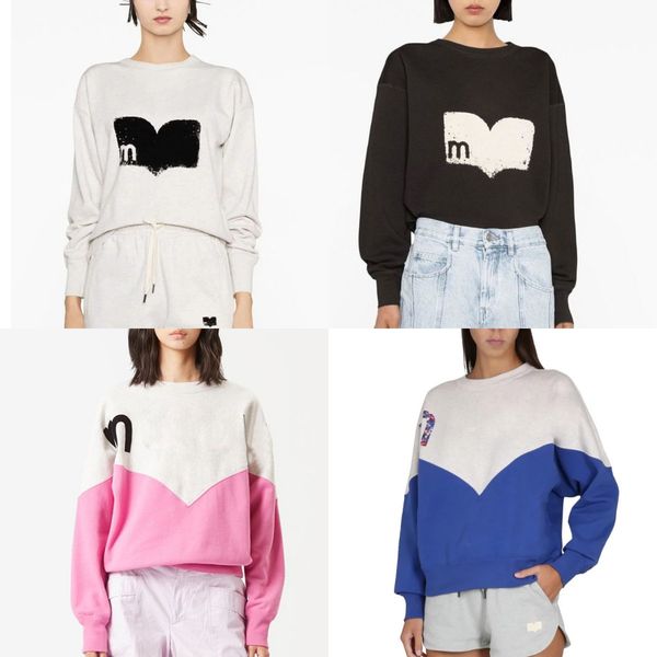 

designer women hoodies cotton pullover sweater sweatshirt alphabet flocking isabel marant casual loose hoodie, Black