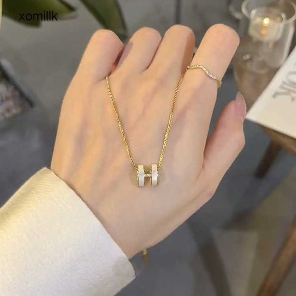 

hermm designer necklace strands genuine gold plated zircon letter h korean ins light luxury fashion style collar chain design sense versatil, Black