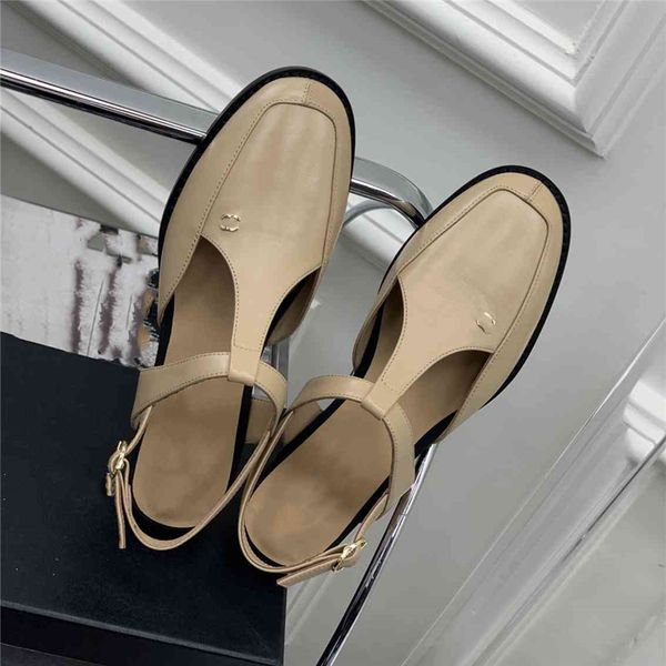 

fashion dress shoes 2023 channel women leather high heel metal buckle letter logo wedding party business casual flat shoes 07-06, Black