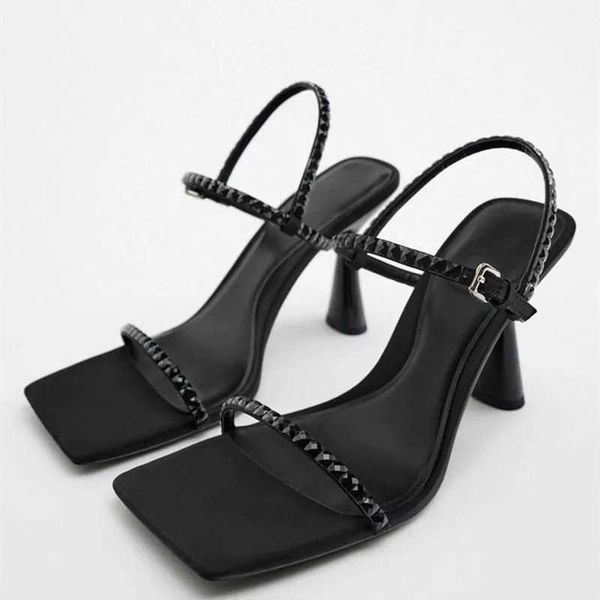 

sandals summer black rhinestone heeled women luxury crystal pink party heels ladies pluse size squared toes beach sandal 230406