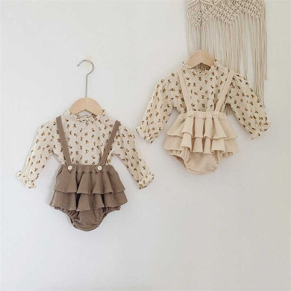

clothing sets spring autumn newborn baby girl clothes cotton floral baby girl bloust romper dress ruffled infant outfit suit w0424, White