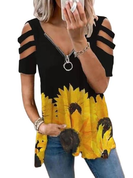 

t-shirt blouses shirts pullover blusa hollowout women elegant summer fashion loose v_neck tee shirt, White