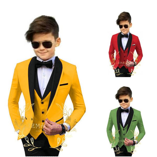 

suits formal boys suit for wedding children gold party blazers vest pants sets outfit shawl lapel kids costume gentlemen prom tuxedos 230424, Black