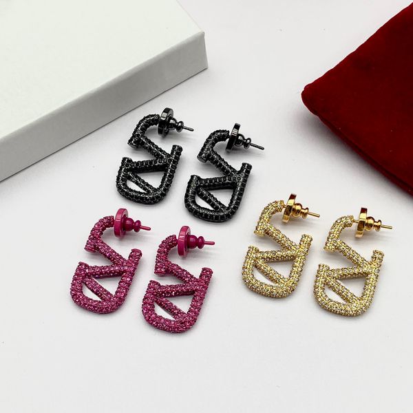 

fashion designer woman charm earrings v earing stud pearl orecchini luxury vlogo metal diamond earring jewelry gold big hoop women ohrringe, Golden