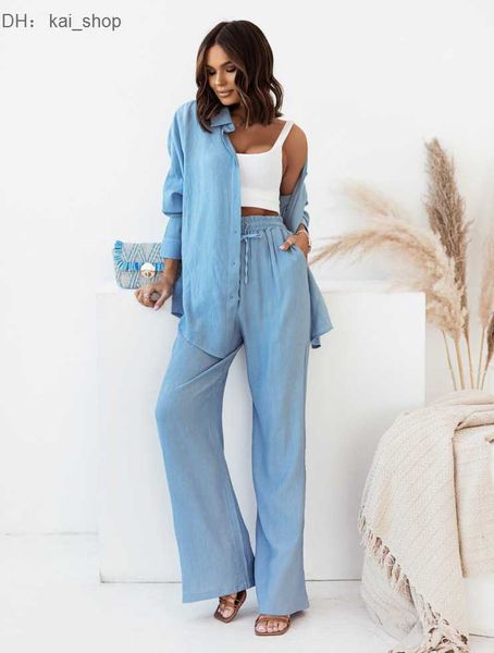 

piece pants new product set solid long sleeve shirt casual lacing fashion 21, White