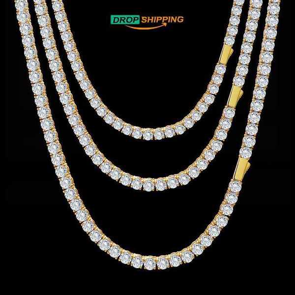

drop shipping 3mm iced out 925 sterling silver vvs d color moissanite clustered tennis chain necklace