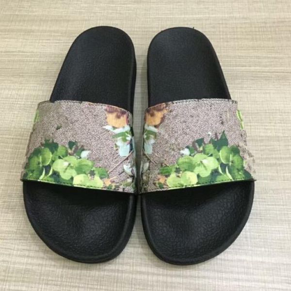 

2023 summer men women rubber slides sandals floral brocade women men slipper flat bottoms flip flops womens fashion striped beach slippers, Black