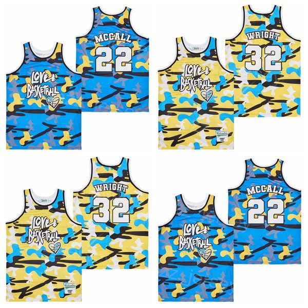 

moive wright jersey 32 basketball love and quincy mccall 22 college pure cotton retro for sport fans breathable pullover retire team camo re, Black