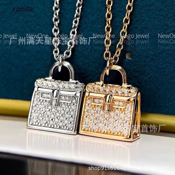 

hermm designer necklace strands sterling silver kelly full diamond bag female letter h18k rose gold pendant collar chain mesh red same style, Black