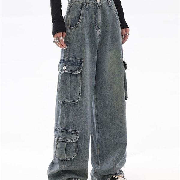 

women's jeans blue cargo pants women casual hippie denim trousers baggy low waist mom jeans women vintage y2k 90s grunge streetwear 230