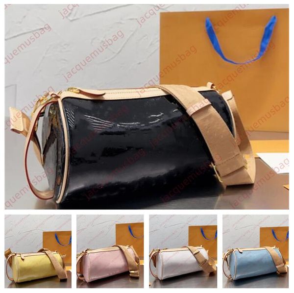 

women cylindrical bag papillon handbag tote designer shoulder crossbody bags lady patent leather monograms embossing messenger wallet purse
