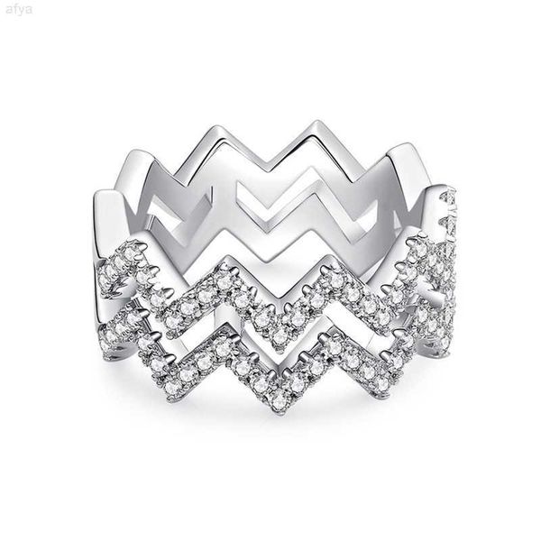 

hip-hop female two double layers wave s925 sterling silver moissanite stone ring for men