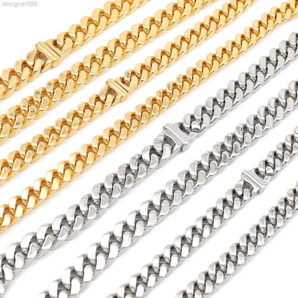 

hip hop necklace cuban link chain cadena llenas oro 18k 14k al por mayor pulsera joyas acero inoxidable gold jewelry wholesale, Silver