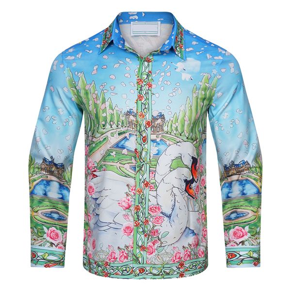 

casablanca ss2 casual shirt designer t-shirt fashion men's button-down cardigan long-sleeved t-shirt fashion hawaiian shirt night print, White;black