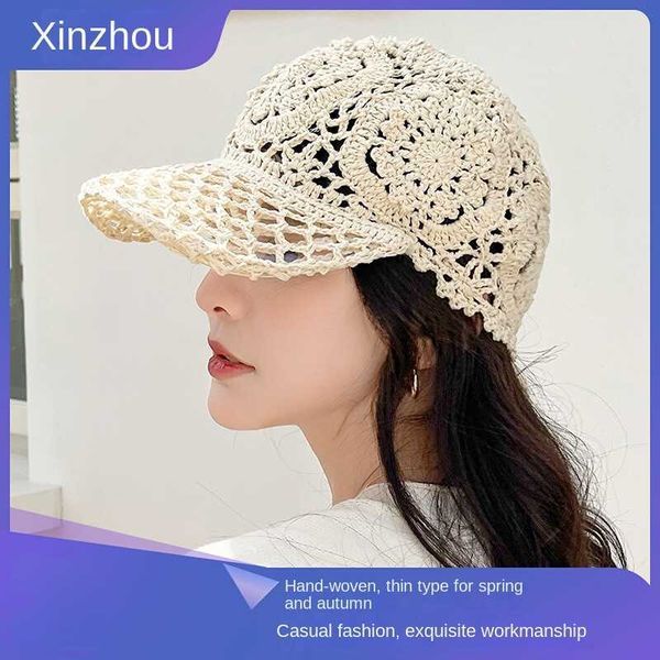 

caps s duck cap women's thin hollowed out hook flower children summer hundred knitted fashion 2023 hat p230424, Yellow