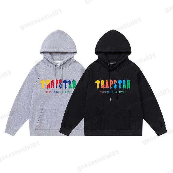 

colorful letters embroidered hoodie classic streetwear for men trapstar tracksuit fashion loose long sleeve hooded sweatshirt and sweat, Black