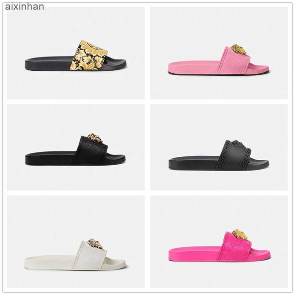 

2023 luxury designer men sandal women's sandals summer flat shoes fashion beach women's slippers 35-46, Black