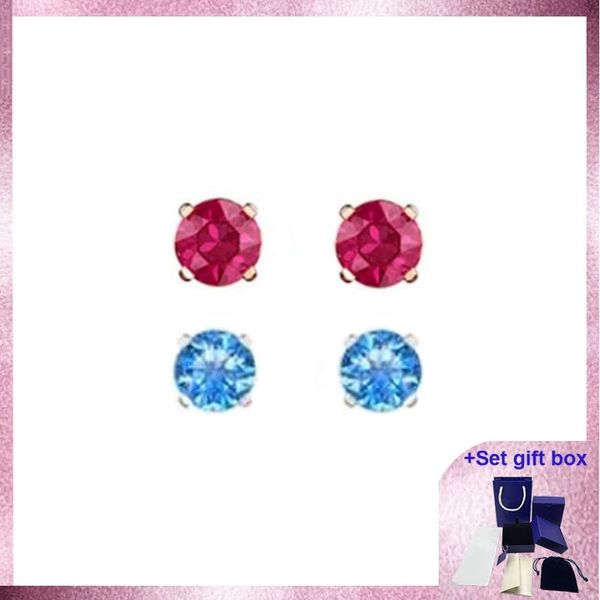 

swa jewelry red blue round cut stud earrings beautiful gift box ing, Golden