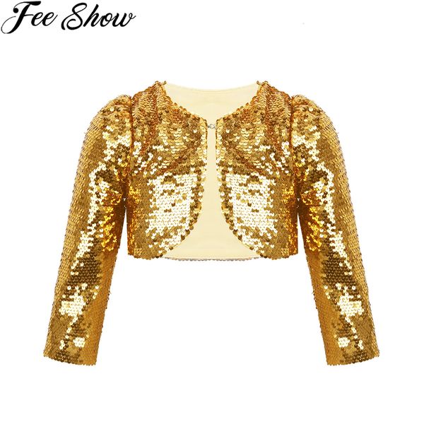 

jackets feeshow kids girls baby jacket coat sparkly sequins cropped blazer bolero shrug cardigan clothes stage performance costumes 230424, Blue;gray
