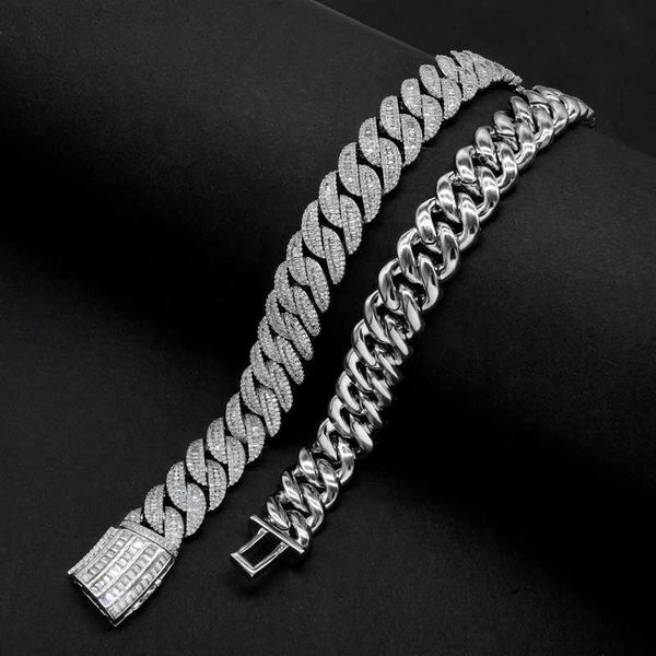 

silver925 15mm moissanite cuban chain necklace hiphop baguette d vvs 1 moissanite iced out cuban link chain bracelet, Silver