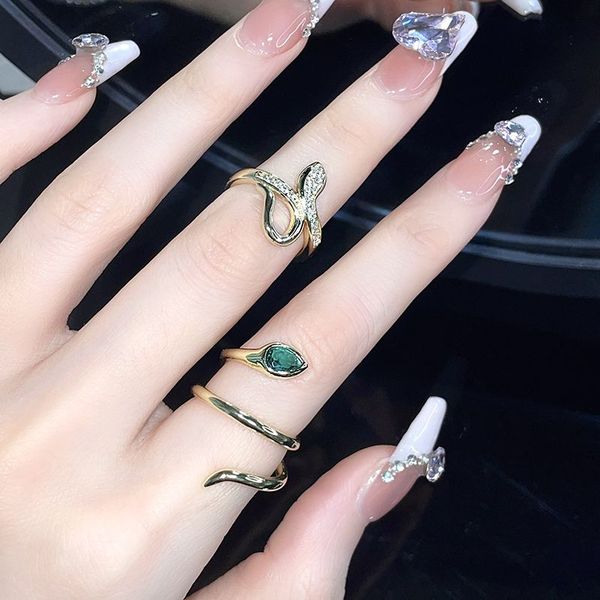 

promise rings unique engagement ring couple rings gold snake ring female viper niche design superimposed cool personality zircon rings match, Silver