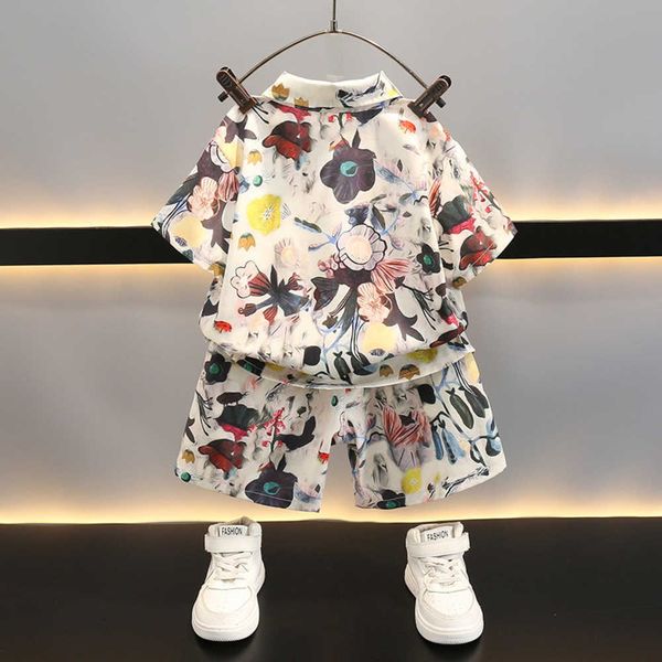 

clothing sets children's boys' summer short sleeve 2023 new fashionable clothes little boy pi shuai baby two piece, White