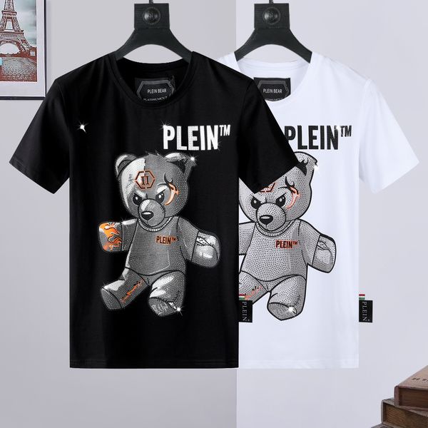 

plein bear t shirt mens designer tshirts brand clothing rhinestone skull men t-shirts classical hip hop streetwear tshirt casual tees pb 112, White;black