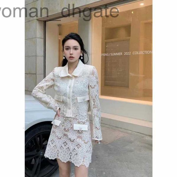 

two piece dress designerself 2022 new autumn winter lace party skirt casual two-piece women's coat skirt ig7t, White