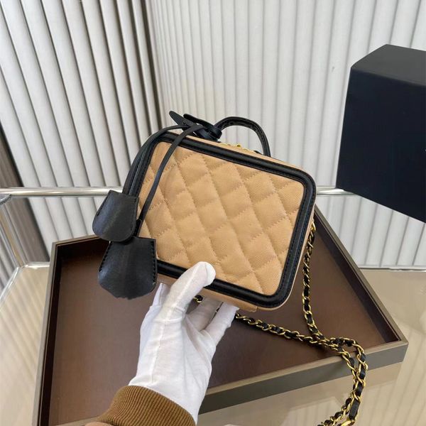

women's mini caviar leather box camera bag classic quilting vanity cosmetics calfskin with a matelasse crossbody shoulder belt designer