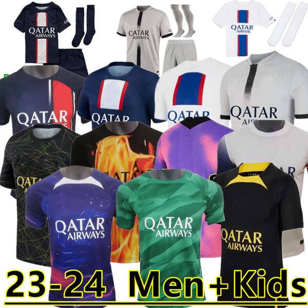

2023 2024 soccer jerseys maillot de foot mbappe hakimi marquinhos verratti paris football shirt 22 23 24 sergio ramos fabian psgs hommes enf, Black;yellow